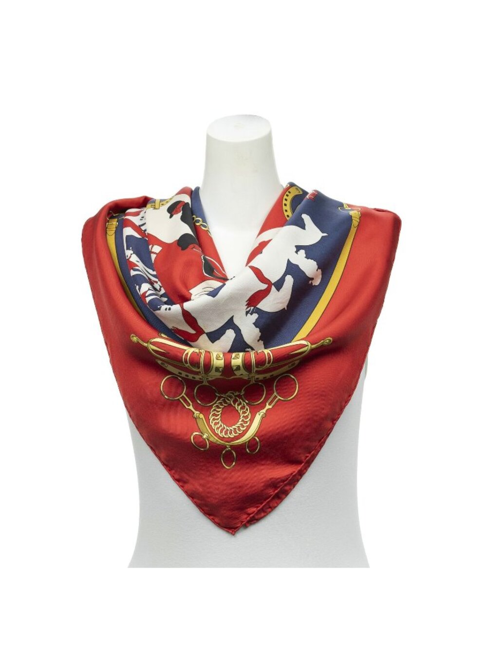 Hermes Scarf Red Navy Goldtwill Silk